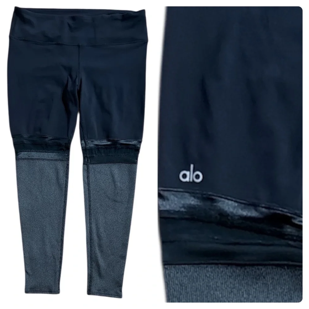 ALO Yoga Alosoft Women Medium Color‎ block Black Grey Cropped Leggings